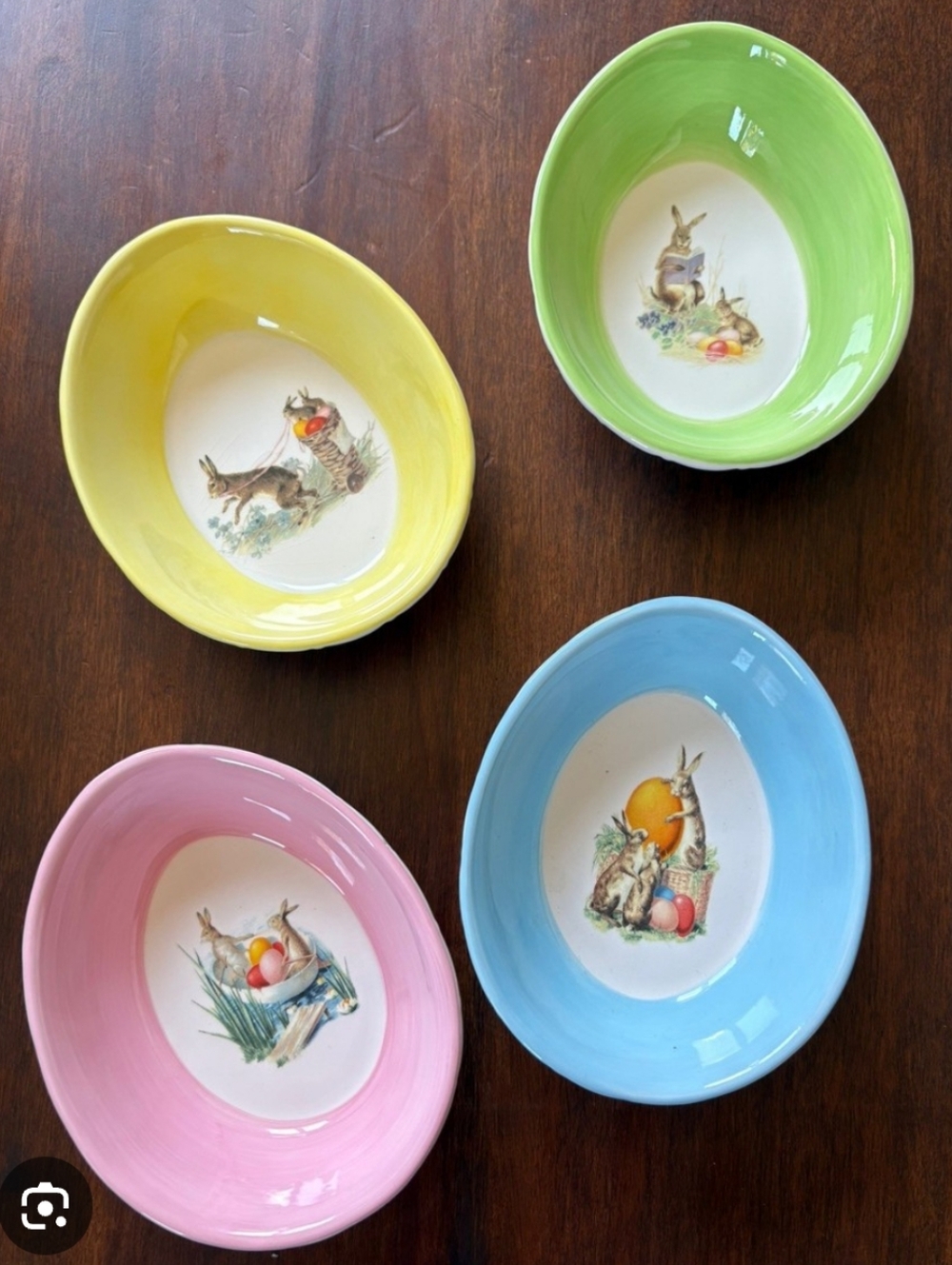 Williams Sonoma Pastel Bunny Bowls in Pink, Blue, Yellow & Green - Set of 4
